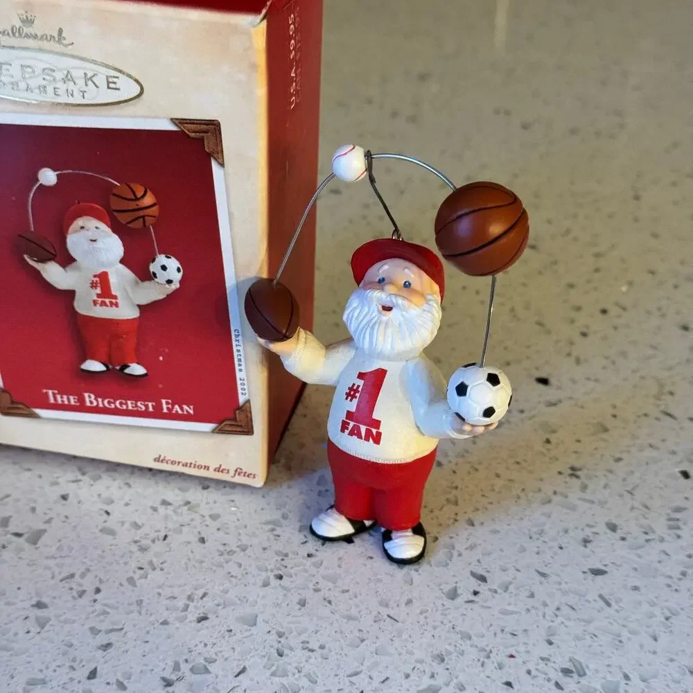 Y2K Vintage Hallmark Biggest Fan Santa Christmas Ornament Sports Keepsake